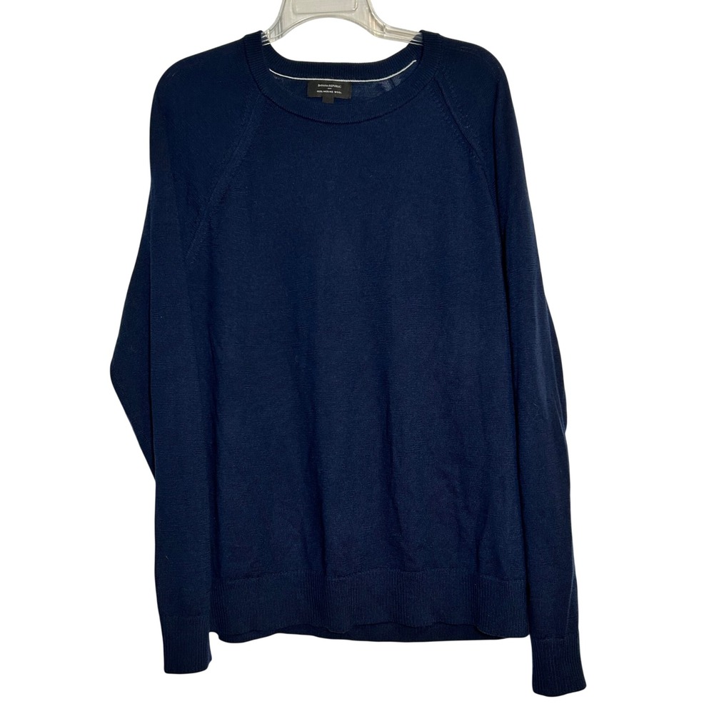 Banana Republic Men's Navy Blue 100% Merino Wool Crew Neck Sweater Size‎ L
